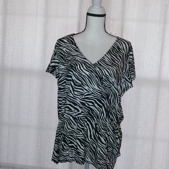 Kim Rogers Short Sleeve V-Neck Top Zebra Print XXL - Picture 1 of 5